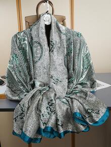 1pc Fashionable Printed Headscarf, Luxury Sun-Shading Scarf 85*180CM, Women's Outdoor Shawl, Popular Silk Scarf, All-Season Windproof Long Scarf, New Style Tubular Scarf