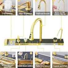 Golden Multifunctional Waterfall Digital Display Sink, 304 Stainless Steel 1 Basin, Smart Sink With Integrated Tap, Cup Washing Machine, Soap Dispenser, Sink Accessory Set, 75cm - Gold - View 3
