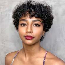 DPixie Cut Curly Wave Wigs For Black Women Short Human Hair Wigs With Bangs No Glue Curly Human Hair Wig For Daily And Party Use - 1b - View 1