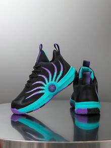 1 Pair Kids' Basketball Shoes, Youth Outdoor Sports Shoes Anti-Slip New Fashion Colorblock Breathable Casual Boys Shoes