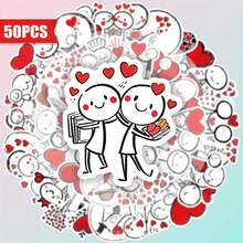 A Set Of 50 Fun Heart - Themed Stickers, Featuring Matte Finish And Simple Stick - Figure Designs With Heart Elements. These Adorable Heart - Shaped Stickers Radiate A Cheerful Atmosphere, Highlighted By Whimsical Heart Patterns And Colorful Clover Motifs. They Are Perfect For Decorating Laptops, Mobile Phones, Guitars, Water Bottles, Cars, Tablets, Suitcases And Musical Instruments - An Ideal Choice As Party Favors. - Multicolor - View 7