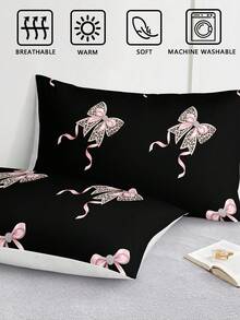 三件套奢华水钻豹纹蝴蝶结床上用品套装(1个被套+2个枕套,不含被芯),柔软聚酯纤维,适合卧室、主卧、客房,四季皆宜。 - 彩色 - 查看 7