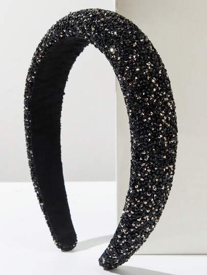 1 pièce Serre-tête décoré de strass, design minimaliste et élégant, accessoire de cheveux de luxe polyvalent, accessoires de cheveux beauté noire