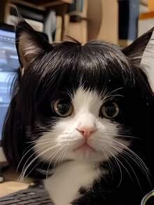 1件装夹式猫咪假发 - 柔软的聚酯纤维宠物配饰，易于使用且舒适，是打造时尚猫咪造型、参加派对和拍照娱乐的完美之选，派对必备单品，趣味十足的设计，专为角色扮演爱好者打造。 - 黑色 - 查看 2