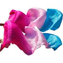 1 Pair(Left+Right) Belly Dance Fan Artificial Silk Fans,Colorful Dancing Fabric Fans,Long Folding Belly Dance Fans Dancing,Length 180cm Width 90cm - 玫瑰漸變藍 - 查看 6