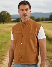 TendenciaChaleco De Gamuza De Caballero Con Botones Y Bolsas CasualCalidad premium - Cafetería - Ver 2