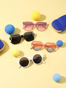 一套4副，男女童6-12岁聚碳酸酯方形心形镜框甜美可爱精致闪亮时尚眼镜，适合户外旅行、节日派对等场合，附赠眼镜盒 - 彩色 - 查看 3