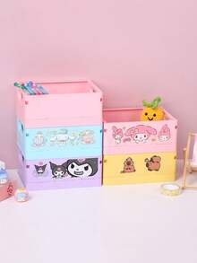 1pc Cartoon Willow Foldable Stationery Storage Box, Desktop Organizer,Pencil Case,Bag - one-size - View 2