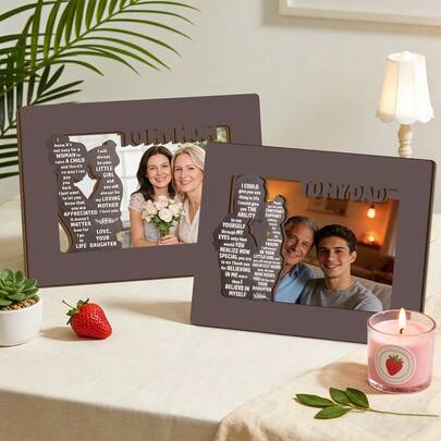1/2pcs Vintage Wooden Photo Frame, Thoughtful Gift For Father, Mother, Suitable For Living Room, Bedroom Decor, Ideal Holiday Present For Mom, Dad