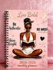 2026-2028 年“活出真我，做真实的自己”赋能主题螺旋装订月度计划本：魅力粉色和玫瑰金图案，自信励志语录（“闪耀光芒”），三年规划，助您设定目标、追踪自我发现、打造时尚生活——完美契合追求真我、自我成长以及注重长期规划的人士。 - 彩色 - 查看 11