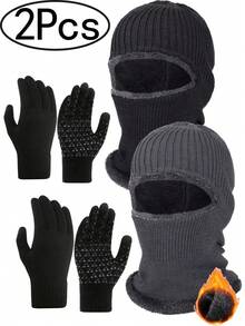 Winter Knitted Balaclava Beanie Hat+Anti-Slip Touch Screen Gloves Set For Women Men,Warm Cycling Ski Mask, Women Windproof Hood, Balaclavas Heavyweight Thermal Fleece