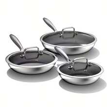 TIROTO 304 Stainless Steel 6pcs Frying Pan Set, 7.87/9.4/11 Inch Non-Stick Pan With Lid, Honeycomb Design, Home Cooking Pan, Induction Cooker, Electric Ceramic Stove And Kitchenware - Six piece set with lid - 查看 2