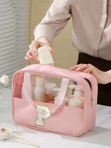 Bolsa de Toucador Transparente de PVC, Bolsa de Maquiagem com Letras, Bolsa de Toucador de Viagem à Prova d'Água, Bolsa de Armazenamento de Maquiagem à Prova d'Água com Zíper com Letras, Bolsa Organizadora de Cosméticos, Bolsa de Viagem Portátil para Cosméticos, Com Alça Prática, Para Acessórios de Toucador de Viagem, Itens Essenciais de Viagem, Itens Essenciais de Cruzeiro, Acessórios de Viagem, Armazenamento de Banheiro, Armazenamento de Joias, Armazenamento de Batom, Armazenamento de Esmalte, Presente de Páscoa, Presente para Dama de Honra, Presente para o Dia das Mães, Presentes para Mulheres - Multicolorido - Visão 4