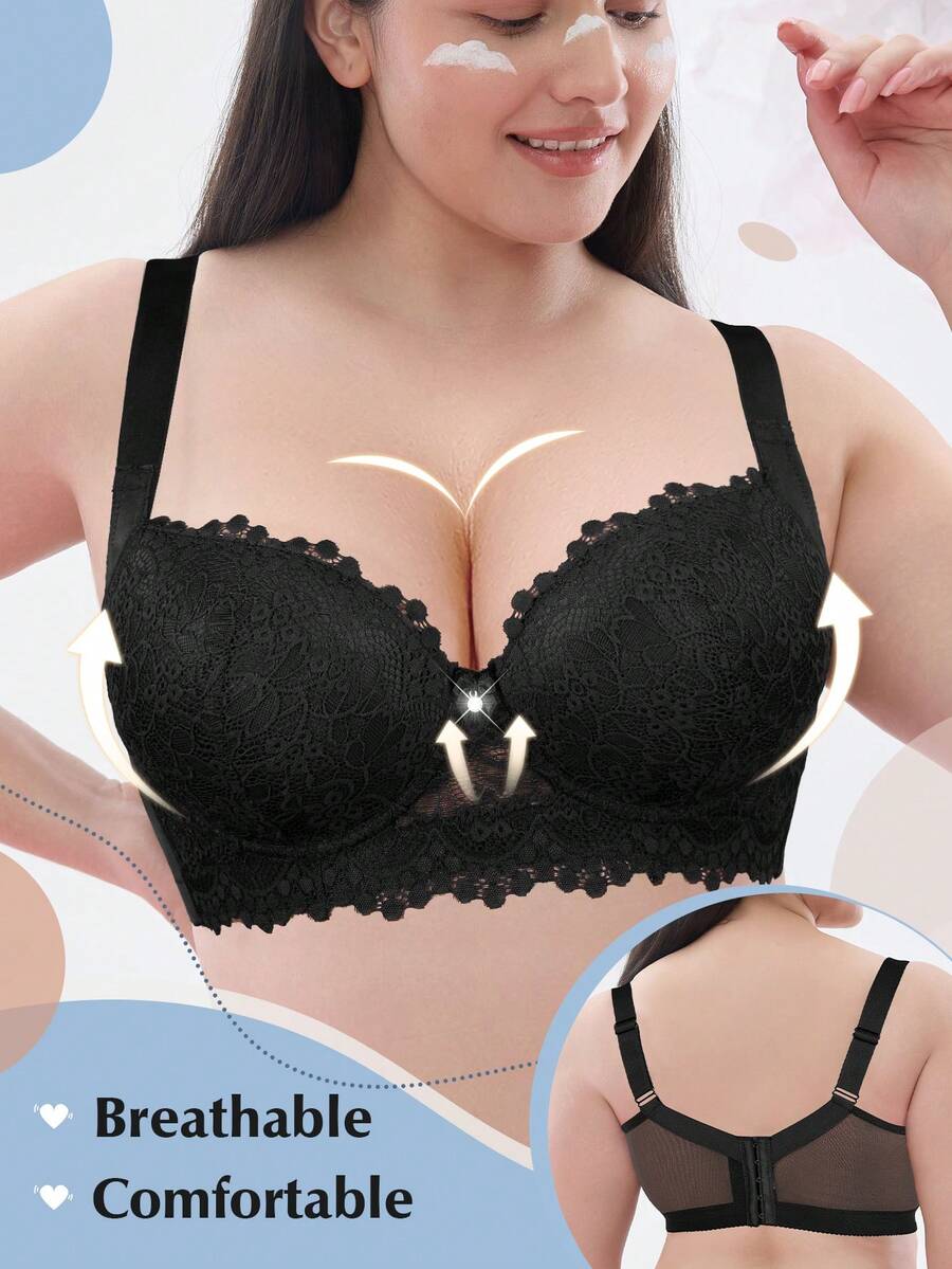 Plus Size Women Lace Padded Push Up Bra - Anti-Sagging, Minimalist & Skin-Friendly, Comfortable & Sexy, Holiday Gift