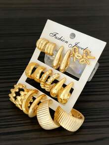 6/18pcs Stylish Gold Geometric Earring Set, Personalized Versatile Earrings Set For Women - Gold - View 4