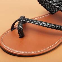 Bohemian Dress Sandals Womens Casual Flats Sandals Comfortable Ankle Strap Summer Boho Thong Sandals - 編織黑 - 查看 6