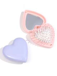 情人节新款按摩梳 心形折叠便携镜梳 头皮按摩 可爱礼物 送给女孩和学生 - 彩色 - 查看 11