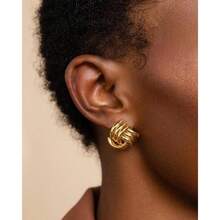 Gold Earrings Women  14K Gold Stud Earrings Dainty Huggie Earrings Simple Blod Earrings Gold Hoop Earrings Hypoallergenic Earring Women Gifts - 血三結金 - 查看 2