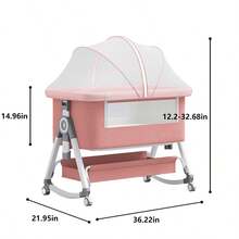 5 In 1 Baby Bassinet Bedside Sleeper, Convertible Baby Crib With Rocking Mode, Wheels And Adjustable Height, Foldable Bassinet With Breathable Mesh, Comfy Mattress, Storage Basket And Removable Mosquito Net - Pink - View 4