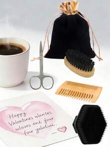 J·FOCUS 5件套男士便携式胡须修剪套装 - 不锈钢鼻毛修剪器、胡须刷、剃须刷和胡须梳套装，带收纳袋，通勤、旅行、圣诞节、情人节、父亲节礼物、送给男友/丈夫的实用礼物、生日派对礼品、商务礼品必备胡须修剪工具 - 鬍鬚刷套裝 - 查看 2