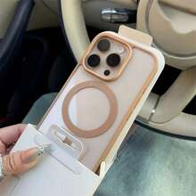 1pc Desert Gold Magnetic Transparent Acrylic Shockproof Protective Case With TPU Soft Frame And Hard Backboard, 2-In-1 Compatible With Wireless Charging Compatible With Apple 17 Pro/17 Pro Max, Apple Air, 17/16 Pro/16 Pro Max/16 Plus/16/16E/SE4/15 Pro/15 Pro Max/15 Plus/15/14 Pro/14 Pro Max/14 Plus/14/13 Pro/13 Pro Max/13/12 Pro/12 Pro Max/12/11 Pro Max/11/11 Pro And S25 Ultra, S24 Ultra, S23 FE, S22+ - Desert Gold - View 5