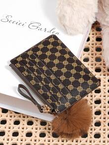 Adorned With A Delicate Pom-Pom, Short High-Quality Credit Card Storage Bag,Simple Casual Card Holder,High Quality Credit Card Storage Bag, Perfect For Outdoor Activities, Travel, And Returning To School - Coffee - View 4