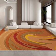 1pc Artistic Orange Swirl Pattern Rug. Velvet Fabric, Approx. 850g, 0.6cm Thick. Durable, Non-Slip, Easy To Clean. Available In Multiple Sizes. Suitable For Kitchen, Living Room, Dining Room, Bedroom, Balcony, Bathroom, Study And Other Scenarios. An Ideal Choice For Home Decor. - Multicolor - View 5