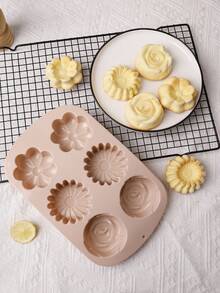 1个6孔硅胶花朵蛋糕模具，DIY布丁果冻冰块烘焙工具，慕斯巧克力模具，耐热不粘，适用于烤箱烘焙，生日派对节日活动 - 彩色 - 查看 6