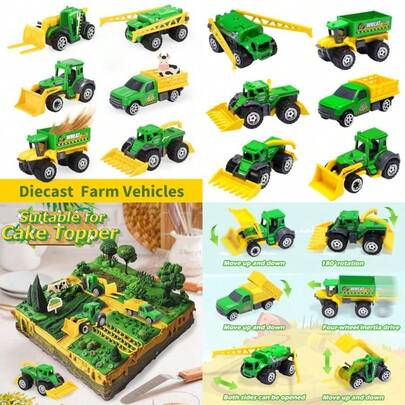 Oriate Diecasting Farm Car Toy Set 6pcs Harvester Transporter Truck Sprayer Small Farm Toys Mini Cars Model Christmas Birthday 3 Years Old And Up Boys Girls GiftsFull Of Fun