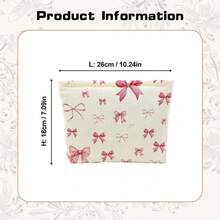 1PCS Corduroy Makeup Bag Pink Bow Pattern Collection Lightweight And Multi Functional Zipper Bag - Perfect For Cosmetics, Travel Essentials, Toiletries Storage Bag Corduroy Fabric - 米色 - 查看 5
