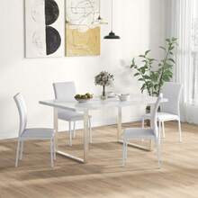 Dining Chair Set For 4 People, Kitchen Chair With Armrests, Faux Leather, Metal Legs With Cushions, White - White - View 8