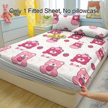 1pc Cute Pink Bear Pattern Breathable Fitted Sheet, Soft & Comfortable Mattress Cover For Bedroom, Guest Room And Dorm, Mattress Protector, Bedding Set (Pillow Case Not Included) - Multicolor - View 5