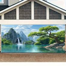 1件套山景风景车库门背景布 - 户外装饰布艺，饰有生动的瀑布和绿植，是庭院派对和节日活动的理想之选，可悬挂于户外。 - 彩色 - 查看 4