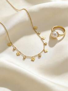 TONSI 1pc 18K Gold Plated Stainless Steel Delicate Four-Leaf Necklace, Simple & Fashionable, Suitable For Daily Wear, Gift For Bridesmaids, Mothers, Daughters, Friends - Waterproof/stainless Steel/18k Gold Plated - View 11