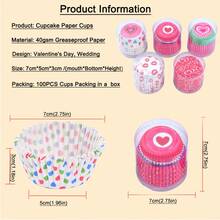 100/200/300PCS Valentine's Day Party Decoration Baking Paper Cupcake Cups Heart Design Greasproof Paper Muffin Cups Wedding Deco Cupcake Liners - Double Heart - View 4