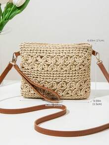 1个夏季沙滩编织单肩斜挎手提包，女士草编手提包