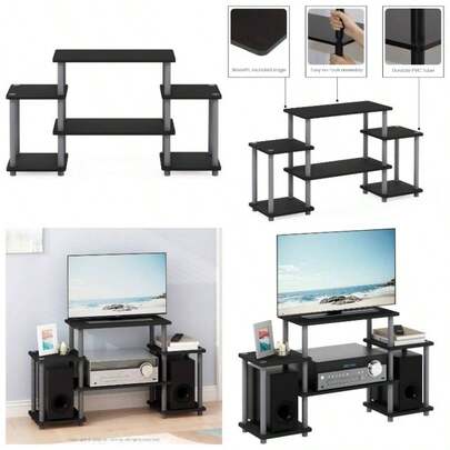 12258EX/BK Turn - N - Tube Rounded Corner TV Entertainment Center, Espresso/Black