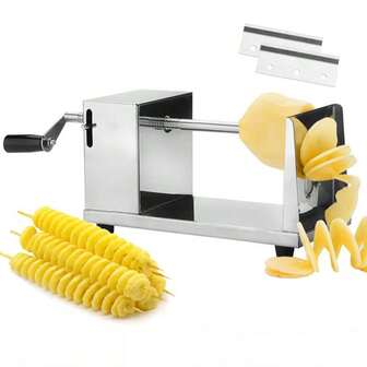 1 pieza Cortador de patatas en espiral manual de acero inoxidable, cortador de patatas multifuncional para uso doméstico/comercial para puestos, máquina de patatas en espiral, accesorio de cocina
