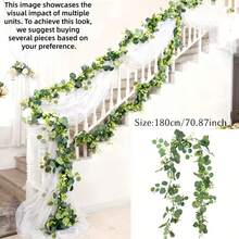 70.87英寸人造桉树藤蔓花环，奢华春季装饰，适用于婚礼场地装饰、订婚派对背景、室内景观、客厅墙面、入口展示 - 彩色 - 查看 7