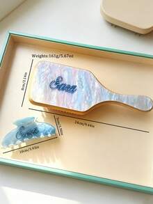 2件套水钻发饰套装，个性化名字爪夹、发梳，女士时尚亚克力闪光名字定制大理石纹发梳发夹套装，独特新娘伴娘礼物，情人节礼物，女士发饰