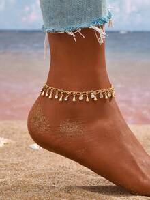 1pc Minimalist Versatile Random Crystal Water Drop Tassel Anklet For Women (Crystal Water Drop Quantity Random) - Gold - View 2