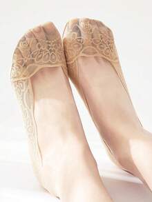 女士夏季隐形船袜网眼蕾丝花朵薄款短袜时尚硅胶防滑凉爽透气 - 彩色 - 查看 6