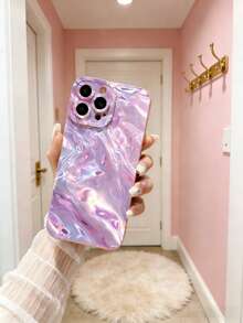 Wave Ripples 1pc Dreamy Purple Wavy Pattern Shockproof Phone Case Compatible With IPhone 7P, XR, 11, 12, 13, 14, 15, 16 Pro Max, 17 ProMax, 17 PRO Air 17 And More - Pink - View 2