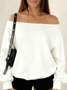 Fitted Cut, Women's Loose Long Asymmetric Neck Pullover Sweatshirt, Suitable For Autumn, Winter, Spring, Women's Christmas Apparel, Fashionable - White - View 1