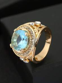 High-Quality Personalized Design Luxury Inlaid Light Blue Zirconia Couple Wedding Rings, Fashionable Luxury Jewelry - Valentine's Day Gift, Business Party Gift, Anniversary Gift - Baby Blue - View 9