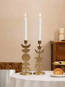 1 Stück Mond- und Stern-förmiger Kerzenthalter - geeignet für Spitzkerzen, Eisenkerzenhalter, zylindrische Kerzenhalter, moderne Heim-Dekoration Kamin, Hochzeit Esszimmertisch Kerzenhalter, Mond-förmiges Ornament, europäischer Stil Party-Dekoration, Ins-Stil Heim-Dekoration, Heim-Zimmer-Dekoration, Küchen-Esszimmertisch-Dekoration, Valentinstag Geschenk, Party-Gastgeschenk, geeignet für Küche, Party, Esszimmer und mehr - Verschiedenfarbig - Übersicht 8