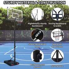 Outdoor Basketball Hoop, Height Adjustable From 173.74 To 304.8 Cm, Suitable For Children And Adults, With Rustproof Coating, Wheels And White Screen-Printed Design - Black and White - View 6