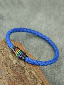 1 pieza Nuevo brazalete arcoíris de piel sintética minimalista, accesorio unisex para fiesta del orgullo LGBTQ - Pulsera de cuero PU - Ver 4