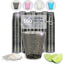 100 COUNT - BLACK SPARKLE SHOT GLASSES | Disposable Plastic Drink Party Cups | Neon Shiny Color Party Jello Shooters - 1 - Xem 1