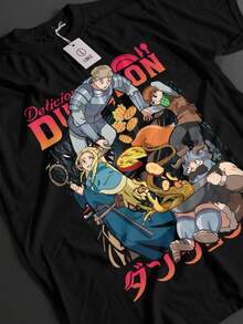 Delicious In Dungeon Shirt Laios Tshirt Marcille T-Shirt Senshi Top Anime Tee - 黑色 - 查看 2